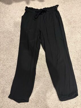 High-Rise Black Straight-Leg Women's Pants with Tie Waist